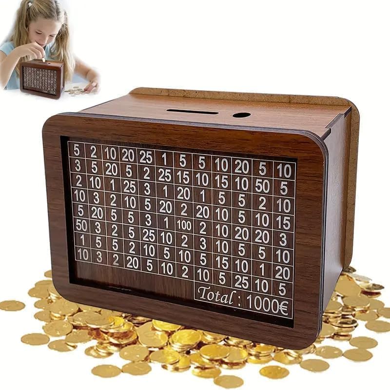 Wooden Money/Piggy Bank, Money Box, Coin Box with Carved Design for Kids/Children, Savings Challenge Box, Cashbox, Cash Vault Wooden Savings Box, Money Save Box Smash, Money Saver