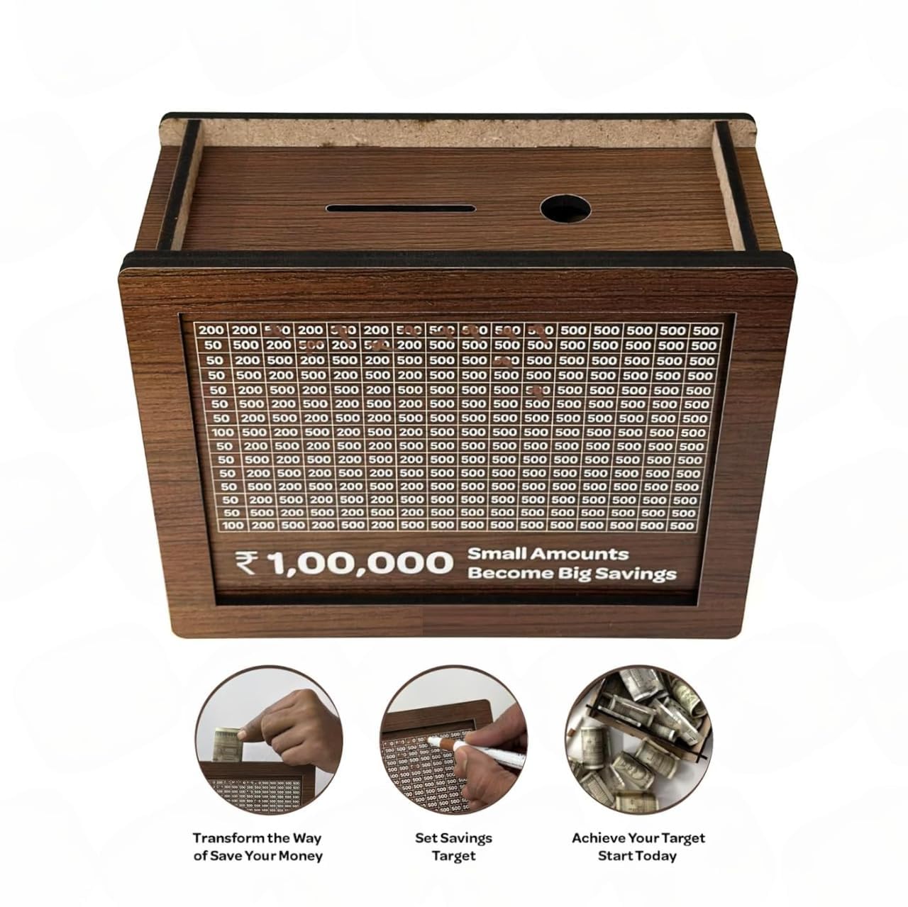 Wooden Money/Piggy Bank, Money Box, Coin Box with Carved Design for Kids/Children, Savings Challenge Box, Cashbox, Cash Vault Wooden Savings Box, Money Save Box Smash, Money Saver