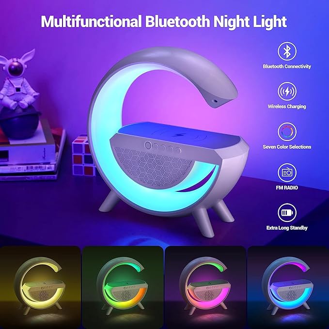 wireless charger lamp, G-type wireless charger, LED Bluetooth Wireless Speaker with RGB Night Lamp, Music, and Call (15W)