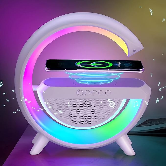 wireless charger lamp, G-type wireless charger, LED Bluetooth Wireless Speaker with RGB Night Lamp, Music, and Call (15W)