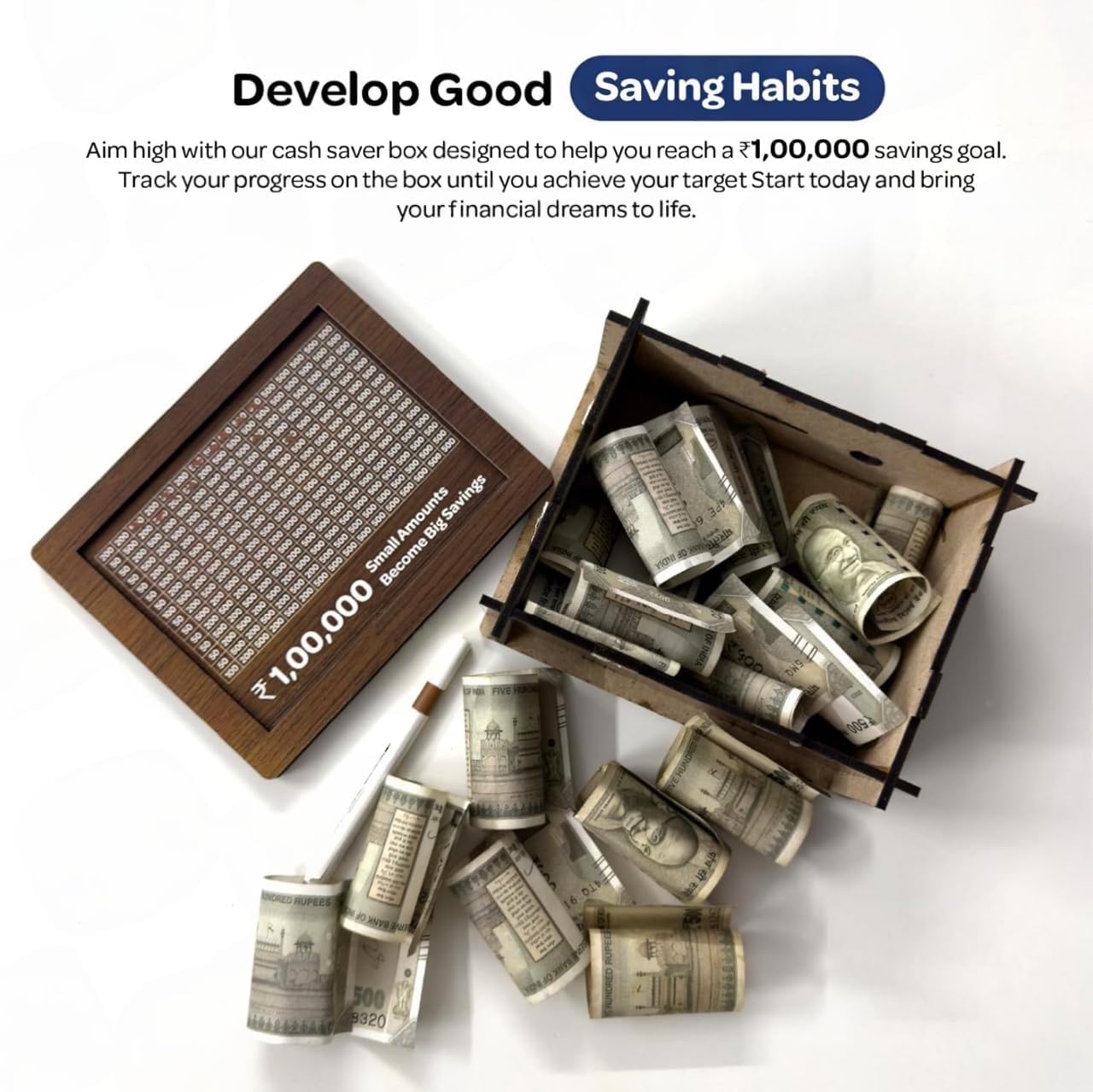 Wooden Money/Piggy Bank, Money Box, Coin Box with Carved Design for Kids/Children, Savings Challenge Box, Cashbox, Cash Vault Wooden Savings Box, Money Save Box Smash, Money Saver