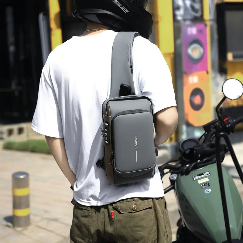 Men'S Anti-Theft Chest Bag with USB Charging Port - Stylish Motorcycle & Leisure Sports Crossbody, Durable Oxford Fabric, Adjustable Shoulder Strap, Dual Zip Compartments, Casual Style, Casual Outfit Bag | Adjustable Strap Bag | Oxford Fabric Bag