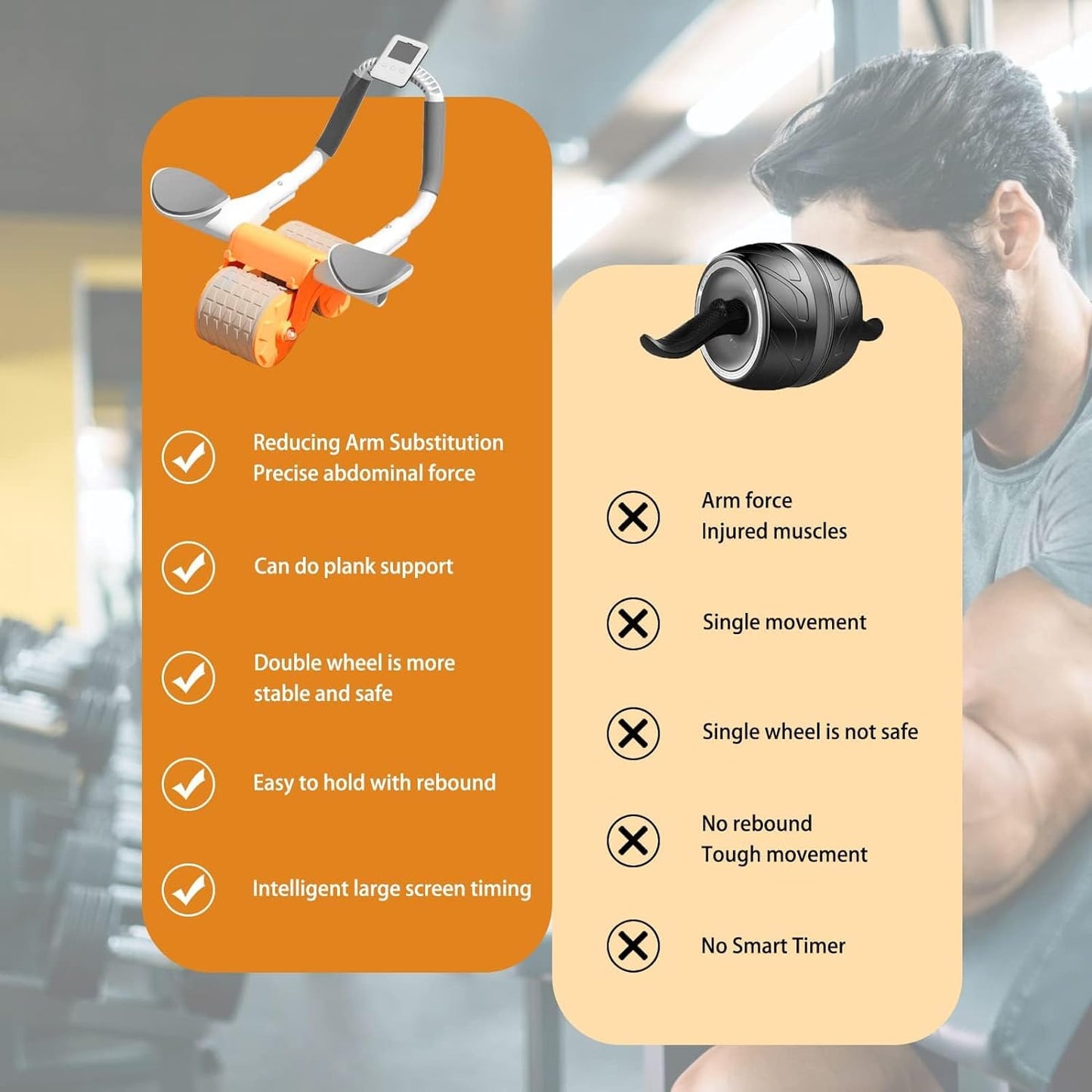 Ab Roller Wheel, Automatic Rebound 2 In 1 For Abs Workout, Abdominal Fitness Wheel For Men Women, Dynamic Core Trainer Plank Exercise Wheels With Phone Stand For Home Gym Fitness