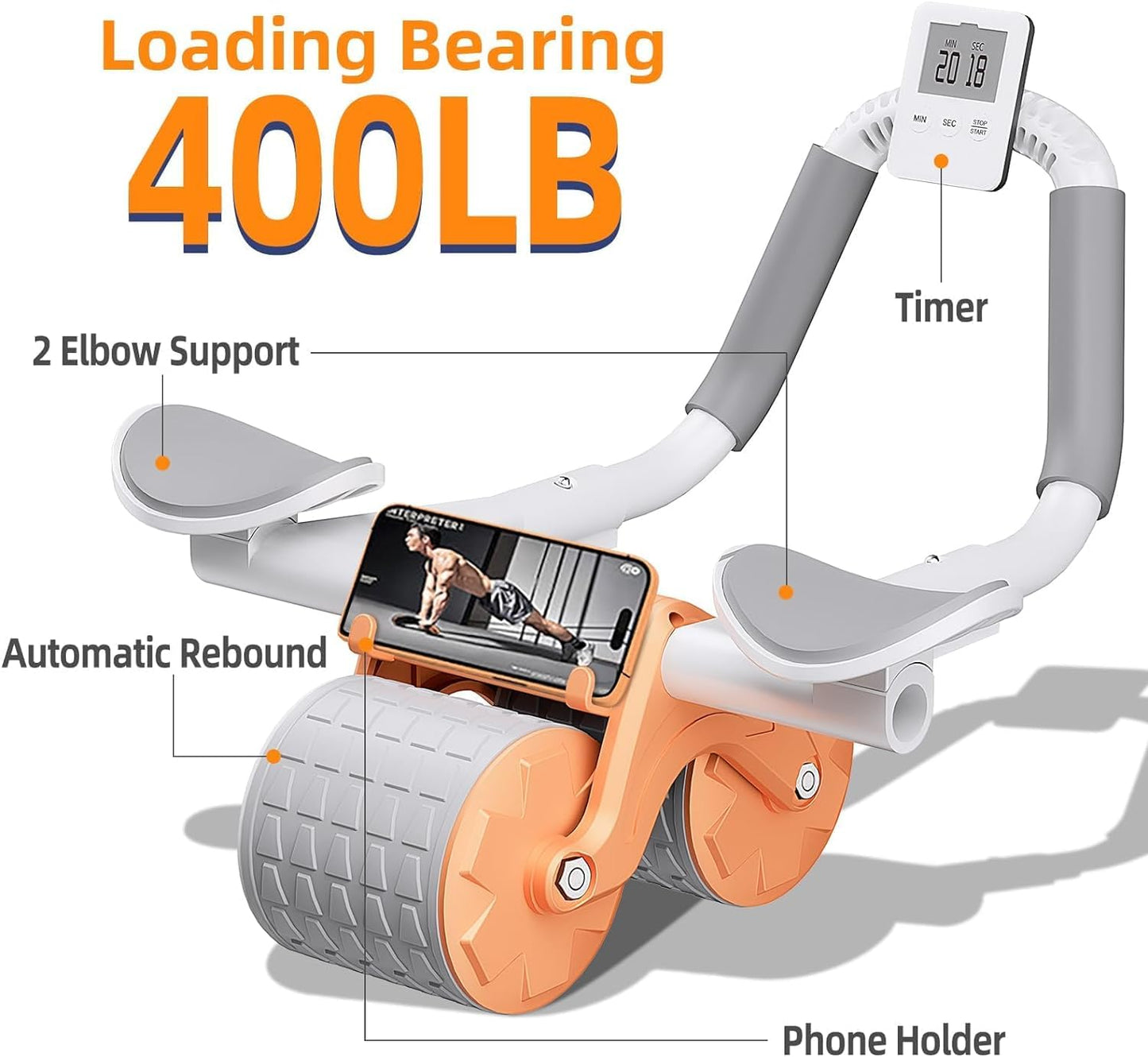 Ab Roller Wheel, Automatic Rebound 2 In 1 For Abs Workout, Abdominal Fitness Wheel For Men Women, Dynamic Core Trainer Plank Exercise Wheels With Phone Stand For Home Gym Fitness