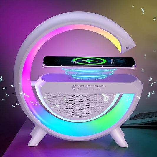 wireless charger lamp, G-type wireless charger, LED Bluetooth Wireless Speaker with RGB Night Lamp, Music, and Call (15W)