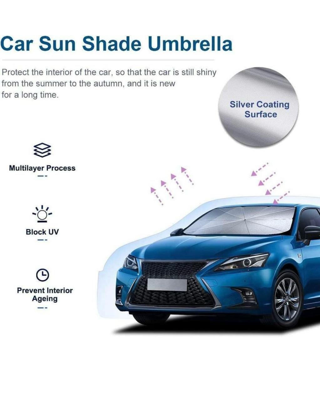 Car Sun Shade Windshield Cover, Umbrella Windshield Sun Shade for Car Front Window, Sun Protection & Heat Insulation Foldable Sun Shade