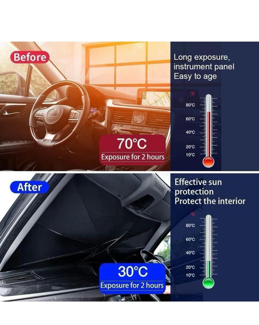 Car Sun Shade Windshield Cover, Umbrella Windshield Sun Shade for Car Front Window, Sun Protection & Heat Insulation Foldable Sun Shade