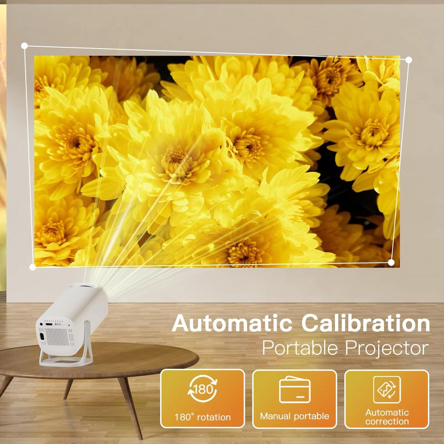 Smart Portable Projector – FHD/4K Quality | Wireless | WiFi + HDMI | Android OS | HD Card Support