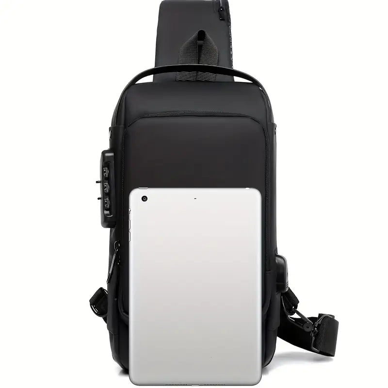 Men'S Anti-Theft Chest Bag with USB Charging Port - Stylish Motorcycle & Leisure Sports Crossbody, Durable Oxford Fabric, Adjustable Shoulder Strap, Dual Zip Compartments, Casual Style, Casual Outfit Bag | Adjustable Strap Bag | Oxford Fabric Bag