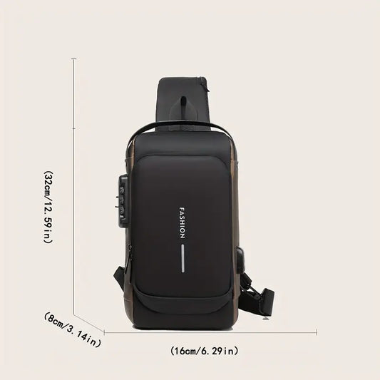 Men'S Anti-Theft Chest Bag with USB Charging Port - Stylish Motorcycle & Leisure Sports Crossbody, Durable Oxford Fabric, Adjustable Shoulder Strap, Dual Zip Compartments, Casual Style, Casual Outfit Bag | Adjustable Strap Bag | Oxford Fabric Bag