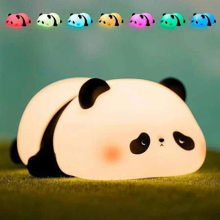 Sleeping Panda Night Light, Rechargeable LED Squishy Novelty Animal Night Lamp, Silicone 7 Color Changing Nursery Night Light